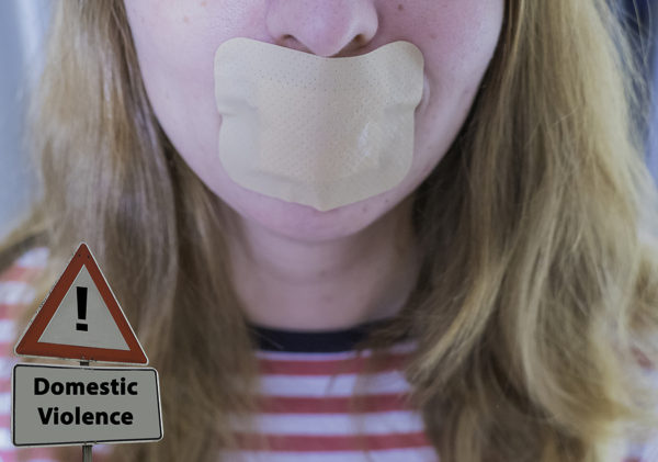 Sign Domestic Violence Woman With Plaster On Mouth